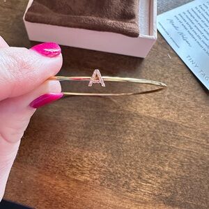 Tiny Tags Gold pave A Initial Bracelet/ bangle